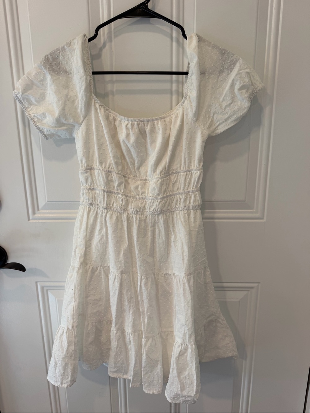 Altar'd State Remy White Puff-Sleeve Tiered Eyelet Dress